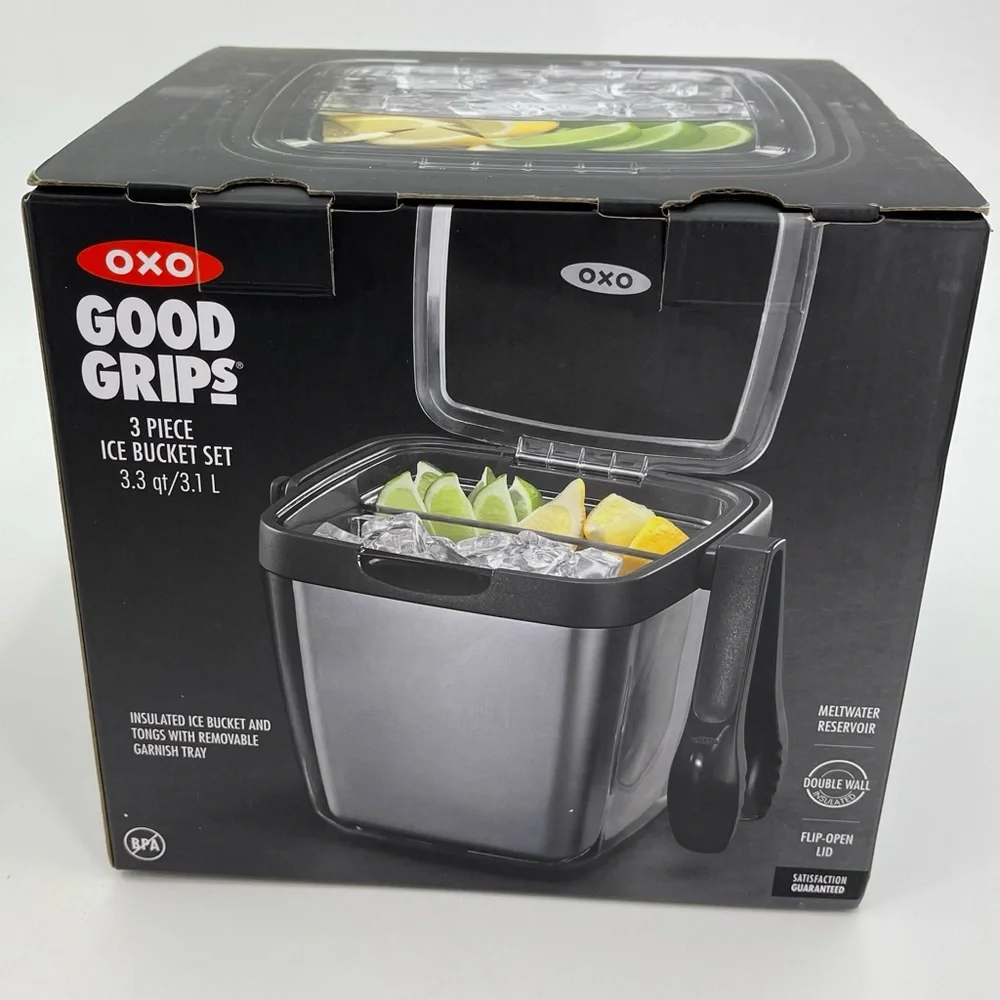 OXO Good‎ Grips 3 Piece Ice Bucket Set 3.3qt Insulated ***MISSING TONGS** New